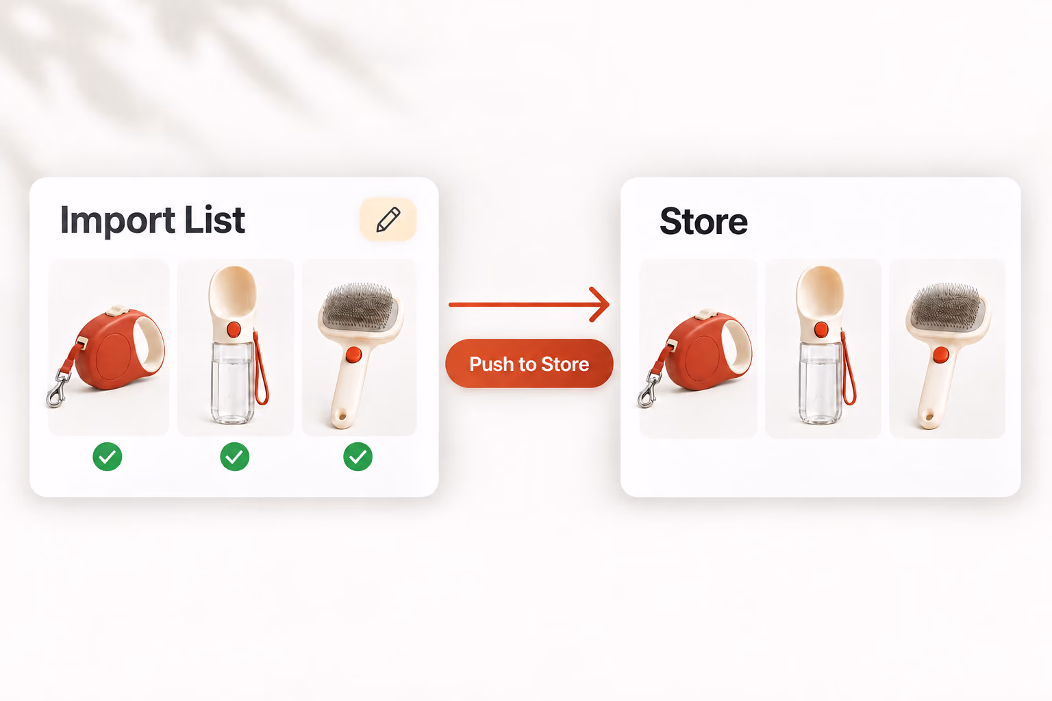 Review and edit pet products in the Import List before pushing them to a store.
